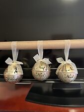 Gold Metal Jingle Bell Christmas Ornaments - 3 1/2 inch diameter - Set of 3 picture