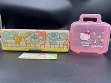 1981 My Melody Pencil Case Sanrio & 1989 Hello Kitty Pink Mini Trunk Plastic HTF picture