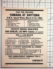 1964 Yamaha Daytona AMA Speed Week Race Results Ephemera YDS-2 picture