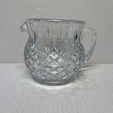 FTD CRYSTAL PITCHER CLEAR CUT GLASS VERTICAL CRISS CROSS LINES 4.5” Tall 20 OZ. picture