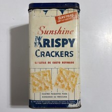 Vintage Sunshine Krispy Saltines Cracker TIN box White Blue Kitchen Decor 9” picture