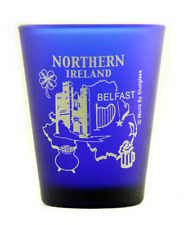 NORTHERN IRELAND BELFAST COBALT BLUE FROSTED SHOT GLASS SHOTGLASS picture