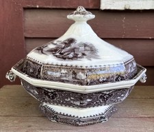 Antique John Alcock Vincennes Mulberry Transferware Covered Tureen picture