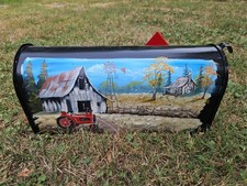 Mailbox with Hand-Painted Farm Scene on One Side and a Tractor on the Other picture