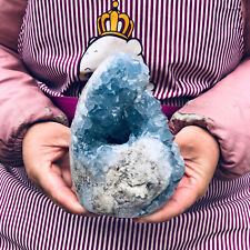 2.99LB natural blue celestite geode quartz crystal mineral specimen healing picture