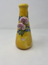 Vintage Ceramic Vase Appliqué Flowers Made In Japan Yellow picture