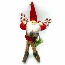 Vintage Christmas Woodland Elf Shelf Sitter Poseable Doll Fairy Pixie Wings 8” picture