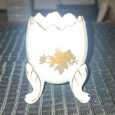 Vintage Napcoware Egg-Shaped 3-Leg Vase White Gold Floral Glazed Ceramic C-4832 picture