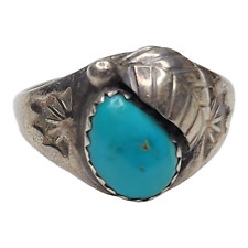 Vintage Native American Navajo Southwest Sterling Silver Turquoise Ring Size 7.5 picture