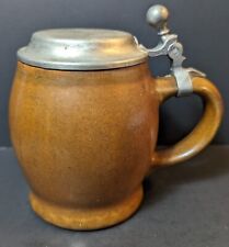 Antique Gerz Brown Ceramic Beer Tankard Stein w/ Pewter Lid Rustic Stoneware picture