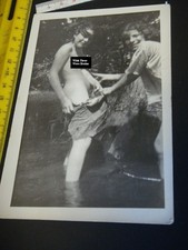 Vintage Girly Pregnant Photo Risque Original Nude Women River Pants Down 4