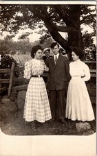 1907-10's RPPC PHOTOBOMB LOVELY LADIES HANDSOME MAN + ONE BEHIND FENCE POSTCARD picture