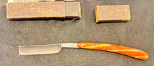 Antique Hibbard Spencer Bartlett Straight Razor Germany Ornate Celluloid w Box picture
