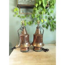 LARGE Antique 19th Century Matching Pair Copper Turkish Dovetailed Lamp Handmade picture