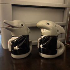 Vtg 1997 Fundamental Too Talking Shark Dolphin Salt & Pepper Shakers Jaws Music picture