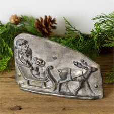 Primitive Antique Tin Metal Style Christmas Santa Sleigh Chocolate Mold Figurine picture