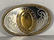 Vintage German Silver Gold Accents Oval Western Style Small Belt Buckle picture