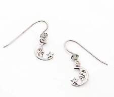 Man in the Moon celstial crescent moon and star sterling silver vintage earrings picture