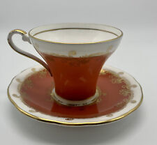 Vintage Aynsley Teacup Set Burnt Orange Corset Shaped Gold Scroll England picture
