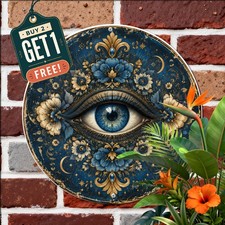 Gorgeous Intricate Eye Floral Art Deco Portrait Round Metal Tin Sign Wall Art picture