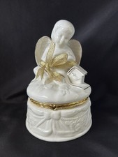 VTG Angelic Dreams Bath Salts Porcelain Hinged Vanity Box Set NOS Complete Decor picture