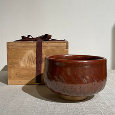 Japanese Mashiko Ware Kaki Glaze Matcha Bowl Signed 長  ShowaVintage Tomobako picture