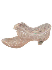 FENTON Pink Iridescent Glass SHOE SLIPPER Cat Head Button & Daisy 6