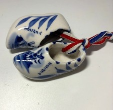 VTG Hand Painted Porcelain Miniature Dutch Clogs Holland Blue Delft Windmills picture