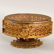 Oval Gold Filigree Jewelry Trinket Box ~ Hollywood Regency - Cherub - Ormolu picture