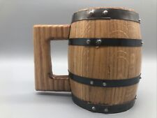 Novelty Wood Barrel Keg Mug Stein With Handle ￼Steel Bands Rivets Large picture