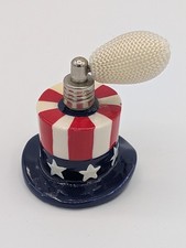 Vintage Patriotic Mini Ceramic Uncle Sam Top Hat Perfume Bottle Atomizer OOAK picture