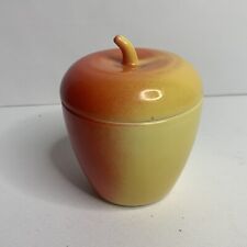 Vintage Red Yellow Apple Milk Glass Covered Container picture