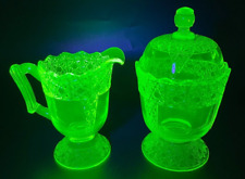 Vaseline Glass Queens Pattern Creamer & Sugar - DISCONTINUED - WILL GLOW picture