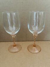 Vintage Luminarc Wine Glasses Clear Bowl/Peach Stem -set Of 2 picture