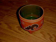 VTG Handmade Pottery Teotihaucan Mexican MayanAztec Pot Glazed  3 Legs 3.75