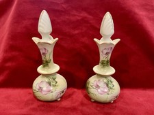 VTG ANTIQ NIPPON PORCELAIN HAND PAINTED PERFUME BOTTLES (2) ROSES PERFECT 6” picture