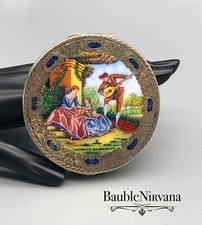 Vintage 800 Sterling & Enamel Italian Compact Gold Gilt Hand Painted Serenade picture