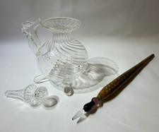 Vintage Murano Glass Inkwell Tripod Stand & Fenicio Dip Pen Set Venetian Art picture