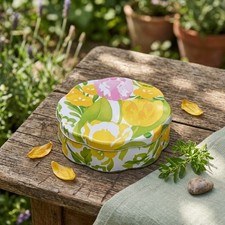 Vtg 70s Avon BURST OF SPRING Beauty Dust Container Floral Tin Collectible picture