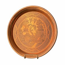Vintage Etched Copper Tray Made in England Willow Pattern Serving Dish 10 5/8