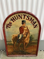 Vintage The Huntsman Rigdens Fine Ale Wooden Pub Sign Painted Huntsman Horse picture