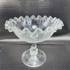 Antique Clear Footed Compote Dish Bowl Wavy Edges Glassware Decor Dish Bowl VTG picture