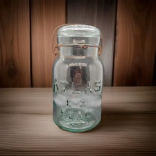 NICE LIGHT BLUE HAZEL ATLAS E-Z SEAL FRUIT JAR QUART 1910'S ERA CLEAN picture