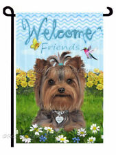 DOG GARDEN FLAG Yorkshire Terrier Welcome Yorkie puppy hummingbird butterfly picture