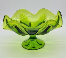 MCM Viking Epic 6 Petal Green Glass Pedestal Compote picture