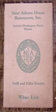 VINTAGE NEW ADAMS HOUSE RESTAURANT BOSTON MA GRILL AND PALM ROOM WINE MENU Z2893 picture