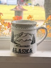 Vintage Mt. McKinley Alaska Embossed Polar Bear Husky Totem Pole Mug Japan picture