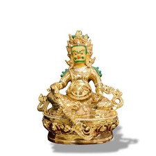 Large Tibetan Buddhist Green Jambhala Statue Metal Gold Electroplated 13