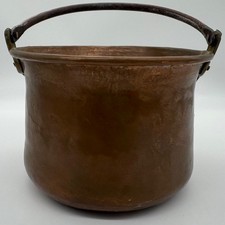 Vintage HANDMADE Dovetail Copper Pot Brass Handle Made in India Tagged w/Patina picture