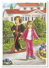 Children's fun Lovely Boy, Girl Seasons of the year ART NEW modern Postcard picture